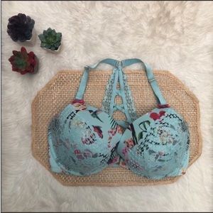 Cacique Floral Lace Racerback Bra Boost Plunge